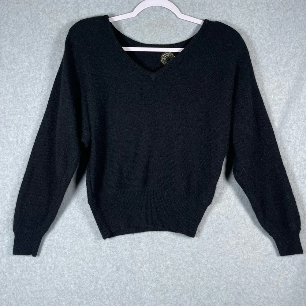 Sk & Company‎ Petite 80s Vintage Lambswool Angora Rhinestone Gem Black Sweater M